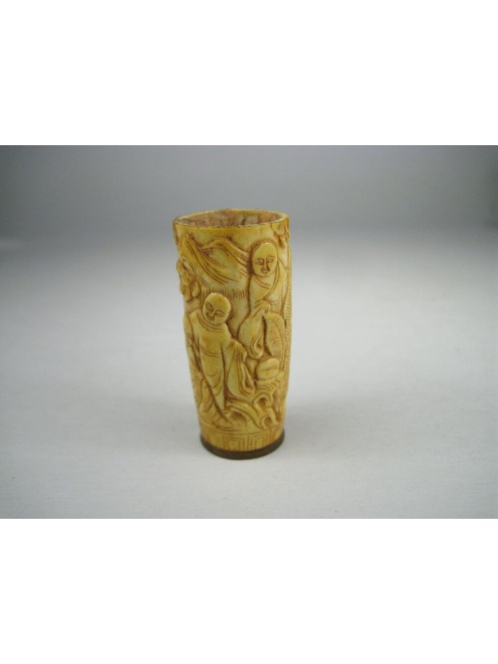 Bone Carved Miniature Snuff Pot Figures Trees Scholars Intricate Design Bovine